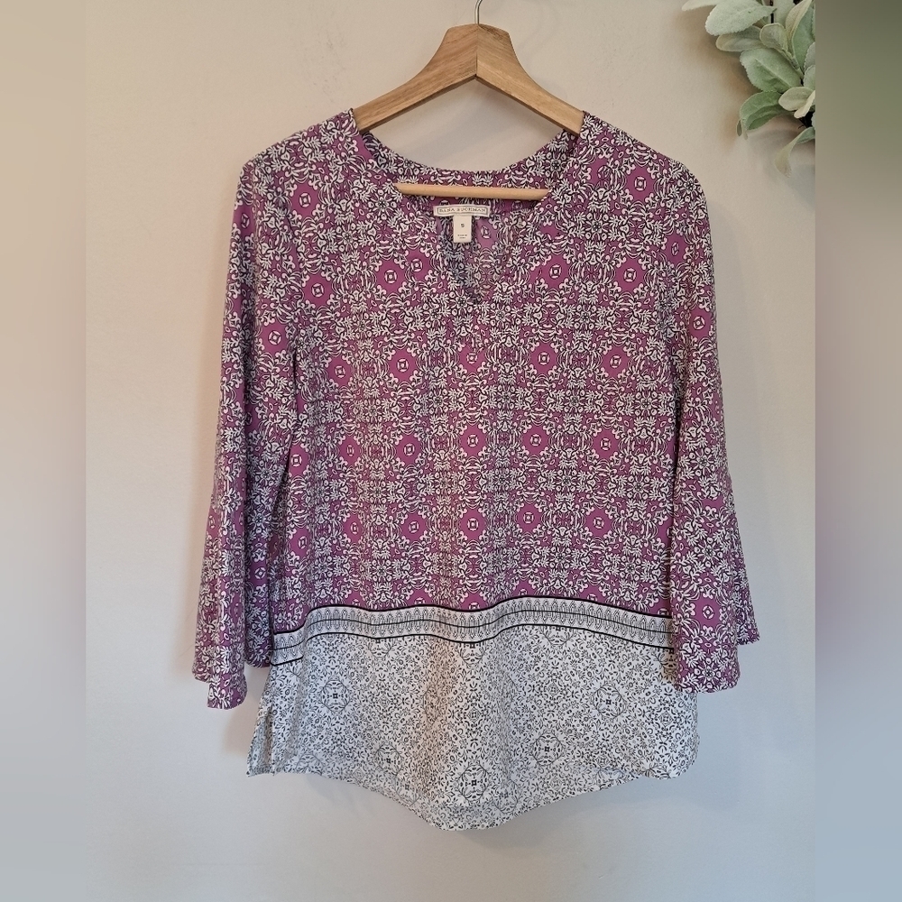 Dana Buchman Shirt Lavender Floral Purple White Career Chiffon Small